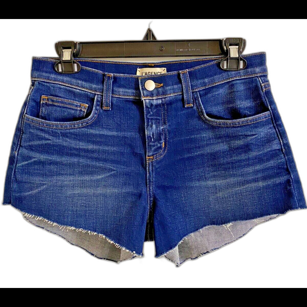 L’AGENCE Womens Ryland High Rise Frayed Denim Shorts Size 25